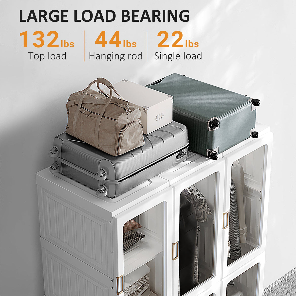 homcom portable clothes wardrobe for bedroom foldable clothes organiser with cube storage hanging rods magnet doors white
