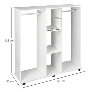 homcom open wardrobe double mobile storage shelves organizer w 6 wheels white