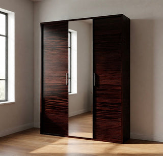 CHOICEWARDROBE Ferrano 3 Door Wardrobe 120cm Wide Wenge Brown Finish Mirror Doors