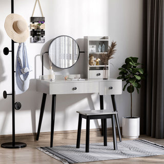 homcom dressing table set with mirror and stool vanity makeup table with 3 drawers and open shelves for bedroom living room grey