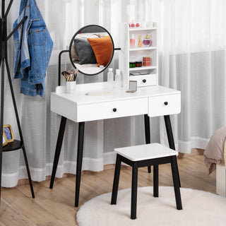homcom dressing table set with mirror and stool vanity makeup table with 3 drawers and open shelves for bedroom living room white