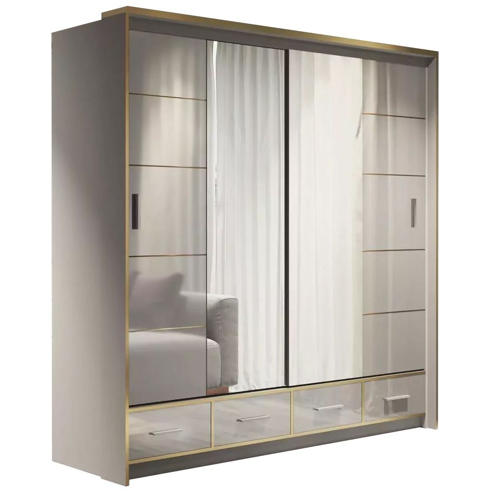 CHOICEWARDROBE 203cm grey gloss sliding door wardrobe with mirrored panels.