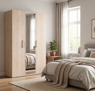 CHOICEWARDROBE Ferrano Three Door Wardrobe Oak Finish With Mirror Door 120cm Wide