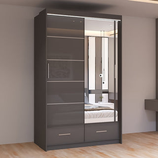 Sycylia Grey High Gloss 2 Door 2 Drawer Mirrored Wardrobe 150cm