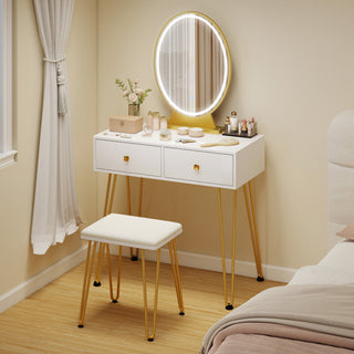homcom dressing table with led mirror and cushioned stool vanity desk with acrylic lipstick holder and 2 drawers makeup table for bedroom white