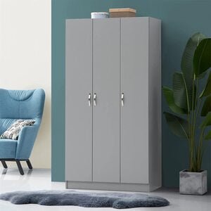 Grey 3 door wardrobe with silver handles