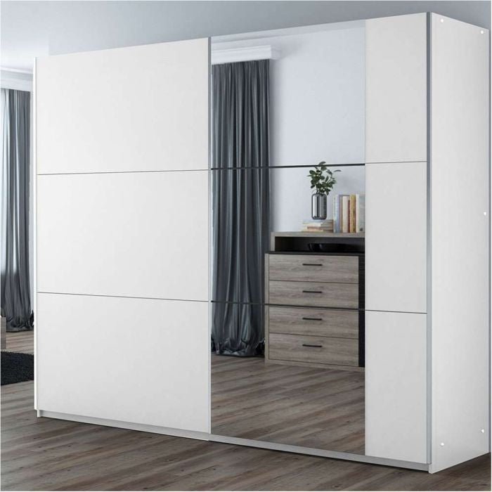 Oldham 250cm 3-Door Mirrored Sliding Wardrobe – White – product image 2