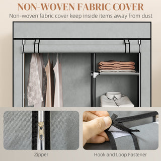 homcom fabric wardrobe portable wardrobe with 6 shelves 1 hanging rail foldable closets 103 x 43 x 162 5 cm light grey