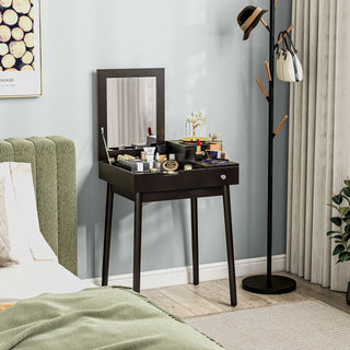 homcom dressing table with flip up mirror makeup desk with 2 drawers and pine wood legs vanity table writing desk for bedroom living room black