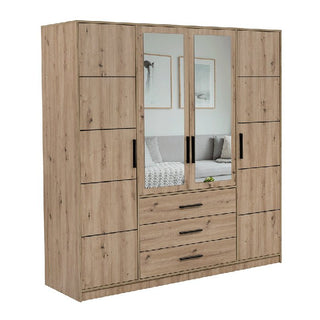CHOICEWARDROBE AVERTON 4 door medium oak wardrobe with 2 mirrored doors and 3 drawers