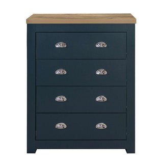 Highland Wooden Chest Of 4 Drawers In Navy Blue And Oak