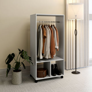 homcom open wardrobe on wheels bedroom wardrobe with clothes hanging rail 2 storage shelves mobile garment rack for cloakroom hallway grey