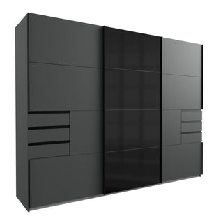 CHOICEWARDROBE Aurex Black Tinted Glass 3 Door Sliding Wardrobe Drawers