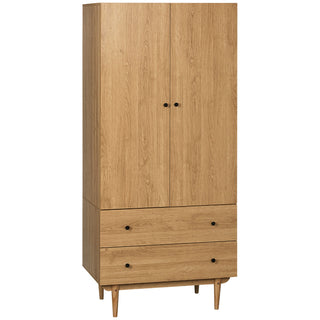 homcom wardrobe with 2 doors 2 drawers hanging rail for bedroom clothes storage organiser 80x52x180cm natural tone