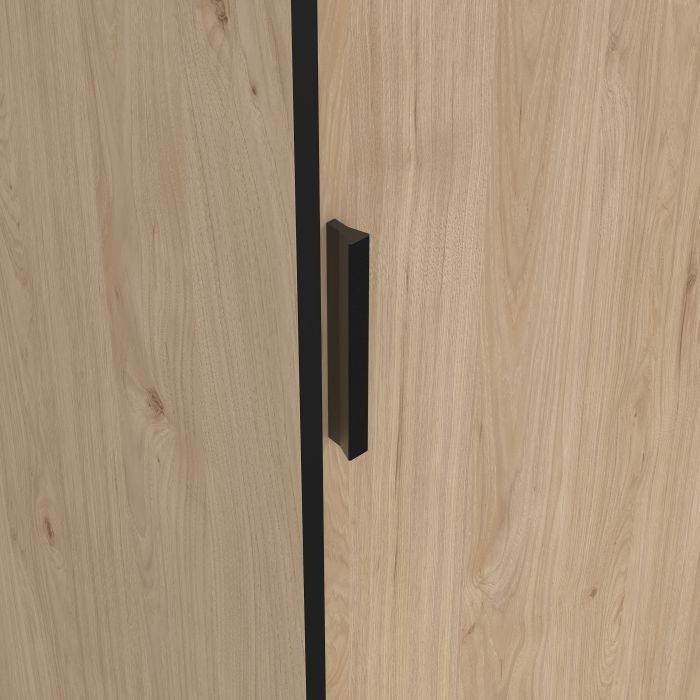 Jackson Hickory Oak wardrobe with a modern black handle and a visible door seam