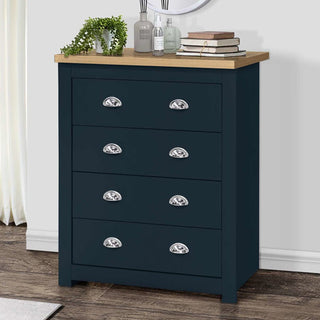 Highland Wooden Chest Of 4 Drawers In Navy Blue And Oak