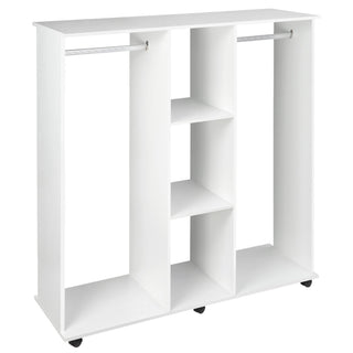 homcom open wardrobe double mobile storage shelves organizer w 6 wheels white
