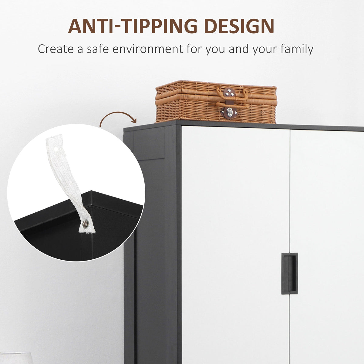 homcom 2 door wardrobe modern wardrobe with 3 drawers and hanging rod for bedroom black