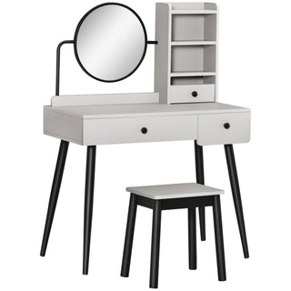 homcom dressing table set with mirror and stool vanity makeup table with 3 drawers and open shelves for bedroom living room grey