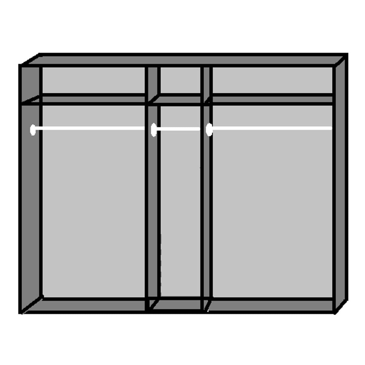 Minimalist line drawing of a CHOICEWARDROBE Addis 5-door wardrobe in white with three compartments and hanging rails.
