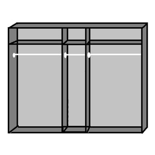 Minimalist line drawing of a CHOICEWARDROBE Addis 5-door wardrobe in white with three compartments and hanging rails.