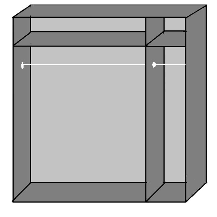 CHOICEWARDROBE Quinn 135cm 2-door sliding wardrobe, white, fully mirrored illustration with hanging rail.
