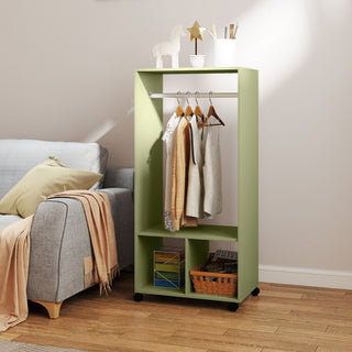 homcom open wardrobe on wheels bedroom wardrobe with clothes hanging rail 2 storage shelves mobile garment rack for cloakroom hallway green