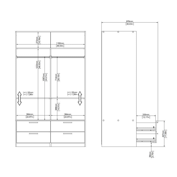 Lacoste 121.2cm 2-Door Sliding Wardrobe with 4 Drawers – White – product image 13