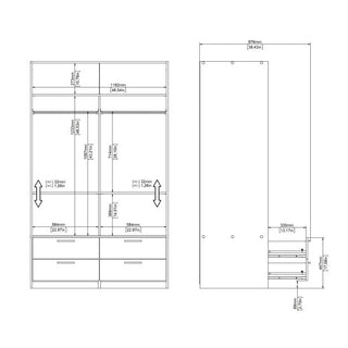 Sliding Wardrobe - LACOSTE 2 Doors and 4 Drawers Wardrobe White 121.2cm