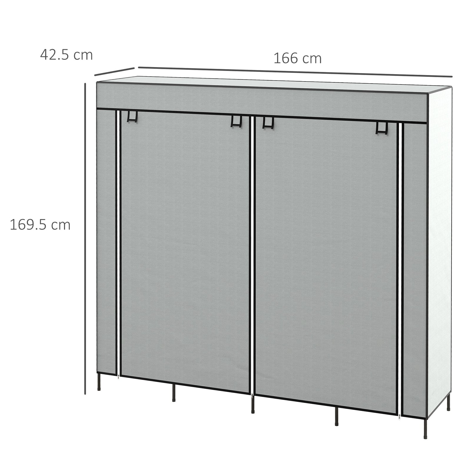 homcom fabric wardrobe for bedroom portable cloth wardrobe with 10 compartments 2 hanging rails and 4 fabric drawers 166 x 42 5 x 169 5cm dark grey