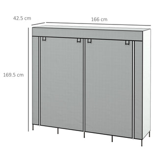 homcom fabric wardrobe for bedroom portable cloth wardrobe with 10 compartments 2 hanging rails and 4 fabric drawers 166 x 42 5 x 169 5cm dark grey
