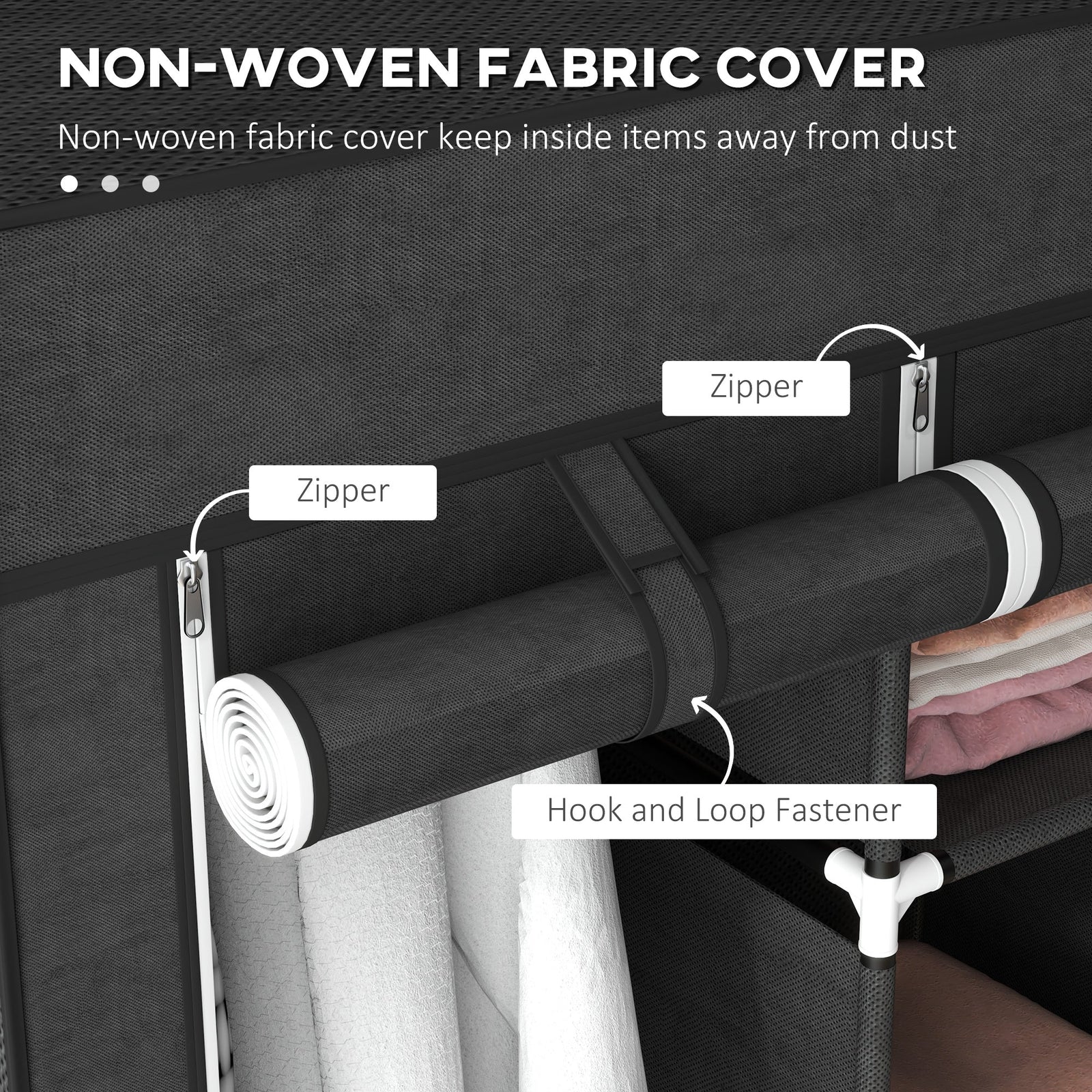 homcom fabric wardrobe with rails and shelves black