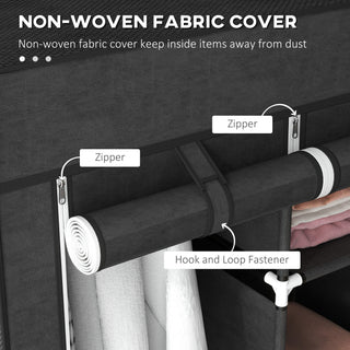 homcom fabric wardrobe with rails and shelves black