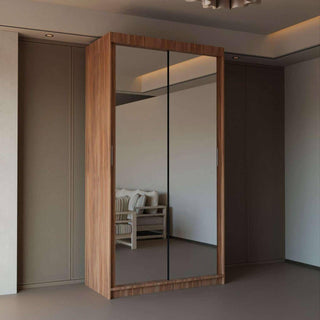 CHOICEWARDROBE Chicago II 90cm sliding wardrobe in walnut brown with mirrored doors