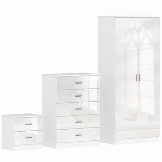 homcom high gloss 3 piece trio bedroom furniture set wardrobe chest of drawer bedside white