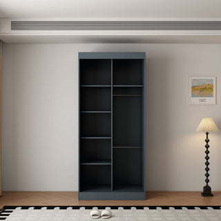 2 door dark grey sliding wardrobe with one mirrored door