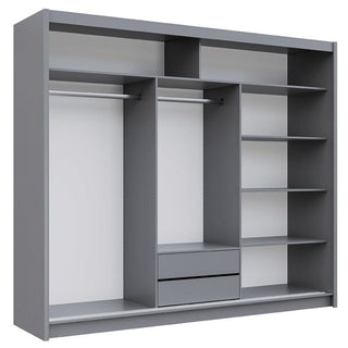 Sliding Wardrobe - KINROSS II 3 Door Mirrored Wardrobe Graphite 250cm