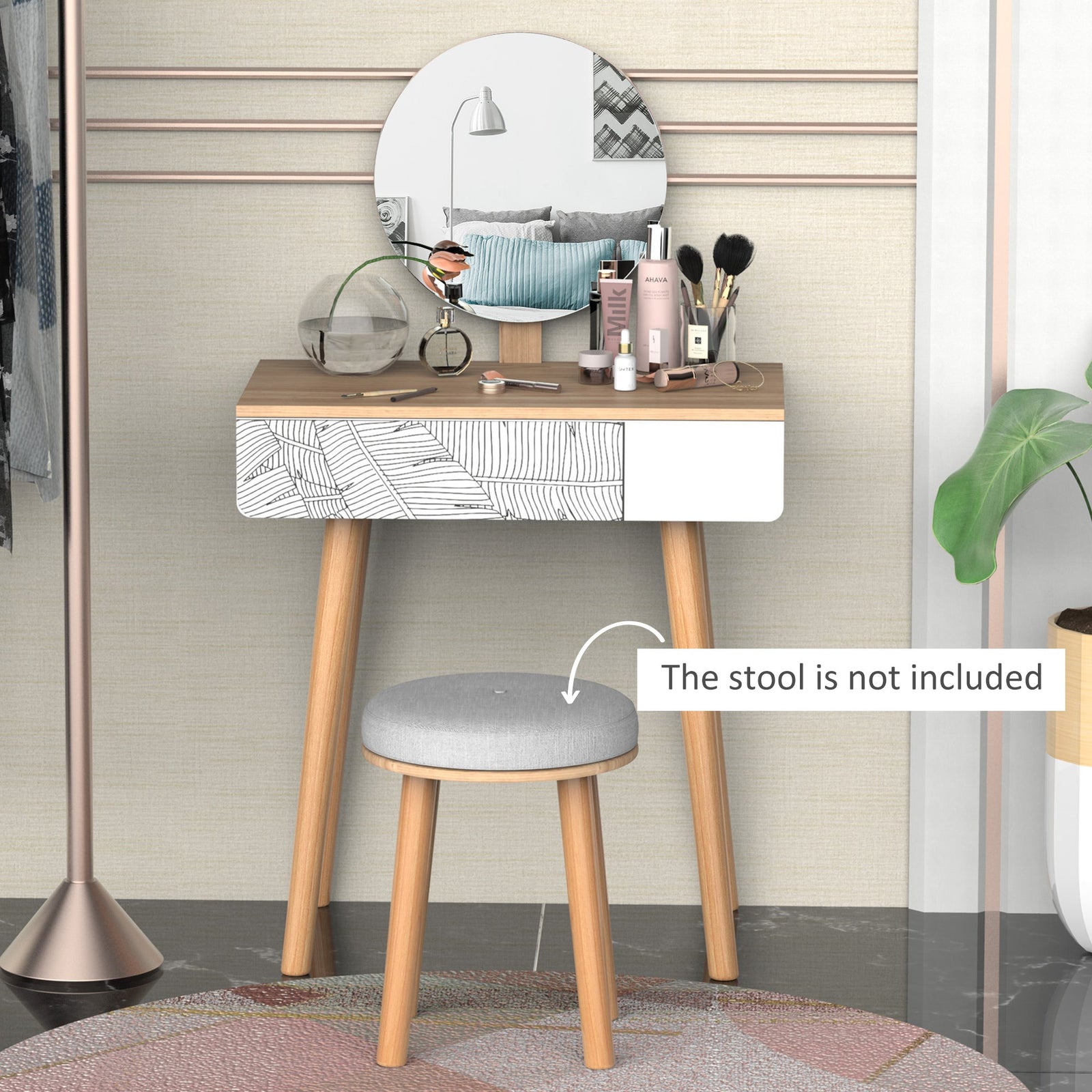 homcom dressing table with drawer and mirror height adjustable wooden oak color bedroom dressing room elegant and durable