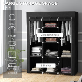 homcom fabric wardrobe with rails and shelves black