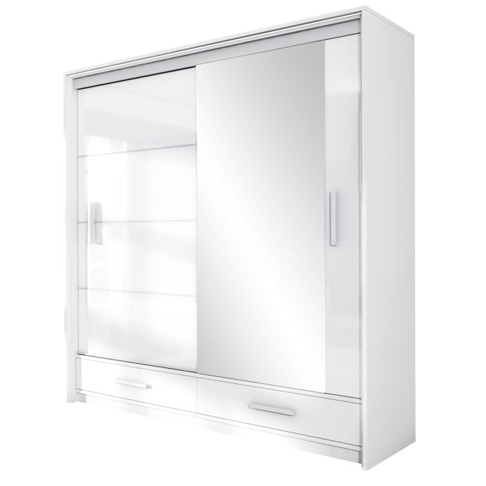 Sliding wardrobe 2 door mirrored white gloss
