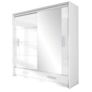 Sliding wardrobe 2 door mirrored white gloss