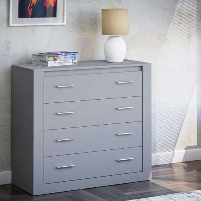 STAFFORD grey 4-drawer chest of drawers with silver handles