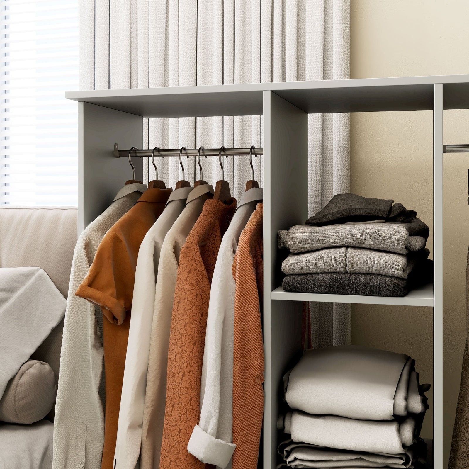 homcom open wardrobe double mobile storage shelves organizer w 6 wheels grey