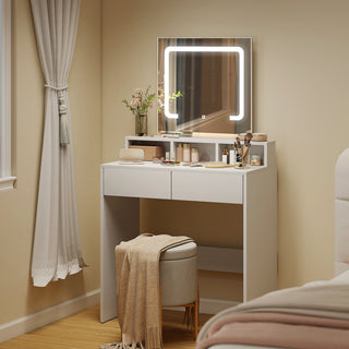 homcom storage dressing table with led light mirror white