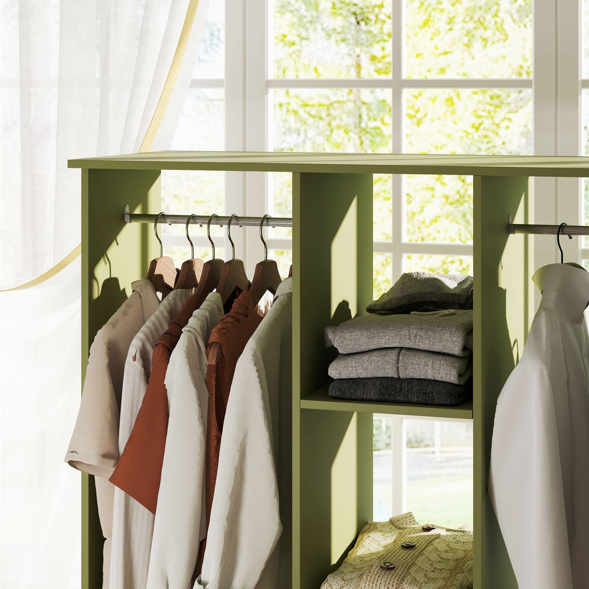 homcom open wardrobe double mobile storage shelves organizer w 6 wheels green