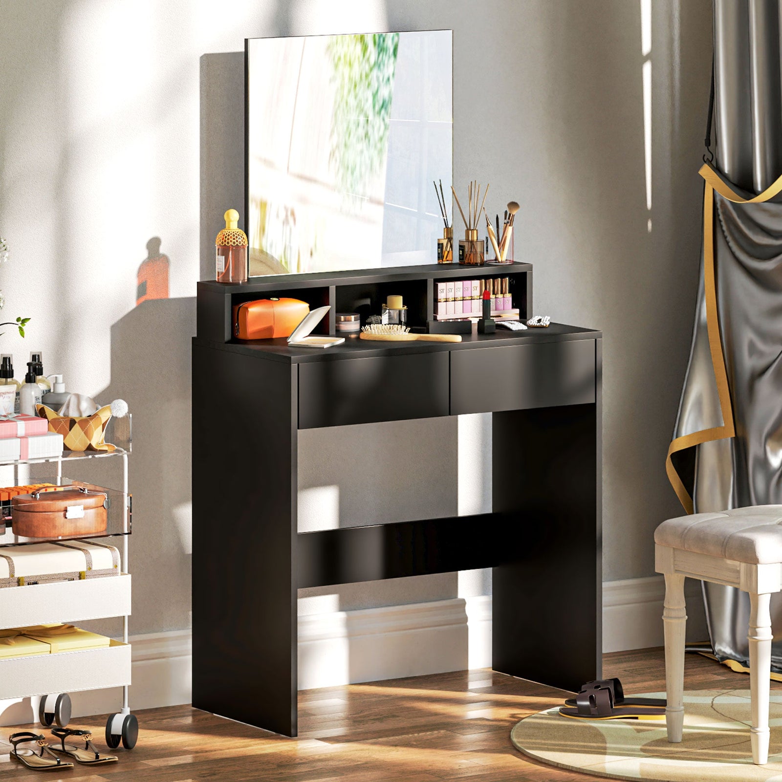 homcom multi storage dressing table with mirror black