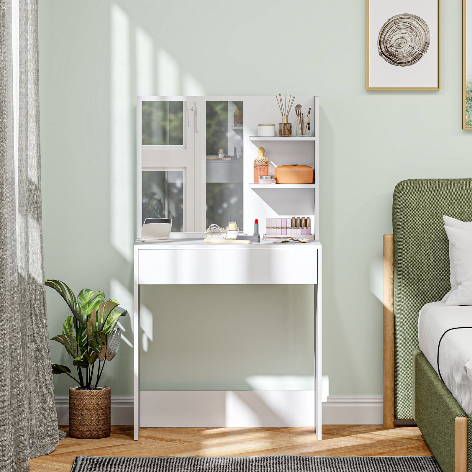 homcom dressing table with mirror and storage white