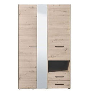 Grey Oak 3 door mirrored wardrobe with two drawers below