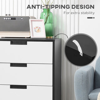 homcom bedroom furniture set wardrobe with hanging rod 4 drawer chest of drawers 2 bedside tables with storage white and black