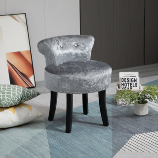 homcom dressing table stool with rubber wood legs ice velvet vanity stool for living room bedroom grey